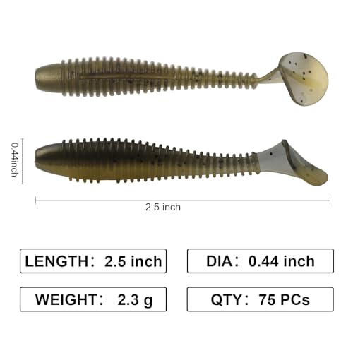 Paddle Tail Swimbaits, 2.5 inch/3inch Soft Lures Fishing Trout Crappie Bass for Freshwater and Saltwater 75PCS/60PCS - color: Gold Brown, size: 2.5 inch, 75 PCs