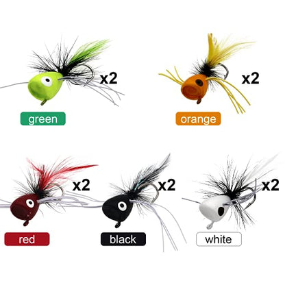 Fly Fishing Poppers, Topwater Fishing Lures Bass Crappie Bluegill Sunfish Panfish Trout Salmon Perch Steelhead Flies for Fly Fishing Bass Panfish Bluegill Trout Salmon - color: 10pcs
