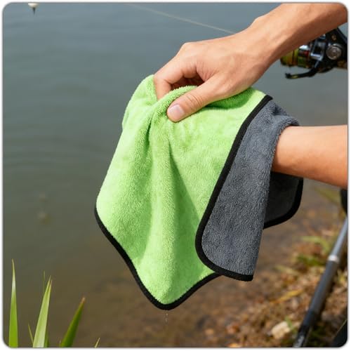mayoken® 9 Pack Green Fishing Towels with Clips & Zinger Retractors, Quick-Dry Absorbent Microfiber Bait Towels for Fishing, Boating, Kayaking, Camping & Hiking - color: 9pcs-green