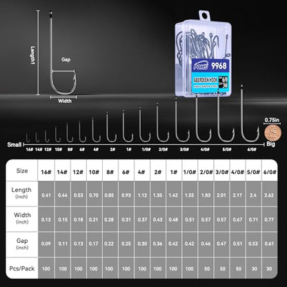 Crappie Fishing Hooks,100pcs Aberdeen Hooks Freshwater,Long Shank Light Wire Worm Hooks Live Bait Hooks for Sunfish Bass Trout Bream Panfish Bluegill Size #16-6/0 - size: #5/0_30pcs