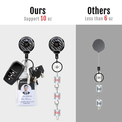 MNGARISTA Upgraded Heavy Duty Retractable Keychain with Belt Clip, 10 OZ Retraction, 31.5" Stainless Steel Cord, 3K Carbon Fiber ID Badge Reel with Badge Strap and Key Ring - color: Black Keychain 1 Pcs