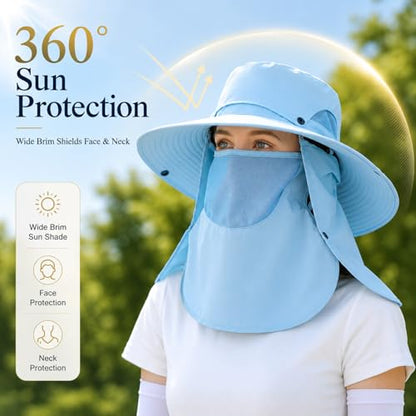 Sun Hat Unisex Face Coverage Shield Neck Flap Cap Garden Lawn Work Sports Hiking Fishing Hats - color: Kcl015-lanse