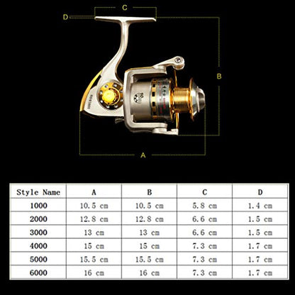 Diwa Spinning Fishing Reels for Saltwater Freshwater 1000 2000 3000 4000 5000 6000 Series Fishing Spool Left/Right Interchangeable Trout Carp Spinning Reel Light and Smooth - style: 6000-black