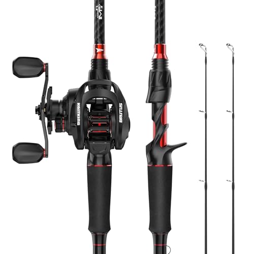KastKing Brutus Twin-Tip Fishing Rod and Reel Combo, Baitcaster, Spinning & Spincast Combo, IM6 Graphite 2-Piece Rod with Backup Tip Section, EVA Handle, Durable & Sensitive, Freshwater Fishing - size: Left Handed Reel,7'0" M(2 Pcs + Extra Tip), style: Ba