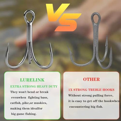 50pcs High Carbon Steel Fishing Treble Hooks - Super Sharp Solid Triple Barbed 3X Strong Professional V Design, Size 4/6/8/10/12/14, Saltwater and Freshwater Replacement Hooks - size: 3x-4#