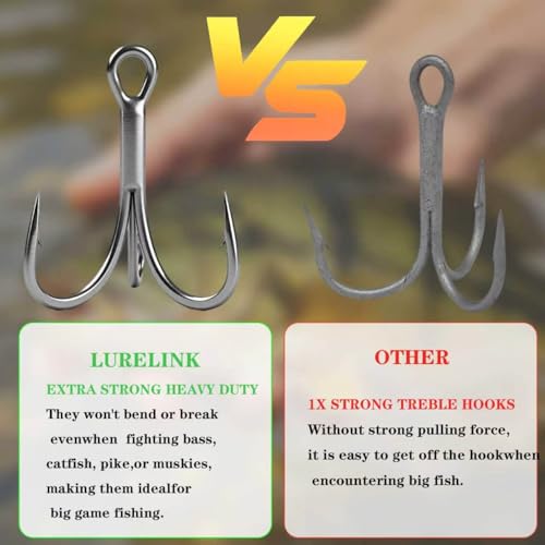 50pcs High Carbon Steel Fishing Treble Hooks - Super Sharp Solid Triple Barbed 3X Strong Professional V Design, Size 4/6/8/10/12/14, Saltwater and Freshwater Replacement Hooks - size: 3x-8#