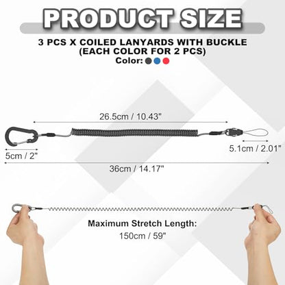PATIKIL Coiled Lanyards with Buckle Retractable Safety Ring and Quick Release Detachable Buckle for Fishing Equipment - color: Black/Red/Blue, size: 59 Inch