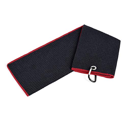 Mile High Life Microfiber Waffle Pattern Golf Towel | Club Groove Cleaner Brush | Foldable Divot Tool with Magnetic Ball Marker (Black w/red Towel/Brush/Bone Divot) - color: Black W/Red Towel/Brush/Bone Divot