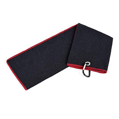 Mile High Life Microfiber Waffle Pattern Golf Towel | Club Groove Cleaner Brush | Foldable Divot Tool with Magnetic Ball Marker (Black w/red Towel/Brush/Curve Divot) - color: Black W/Red Towel/Brush/Curve Divot