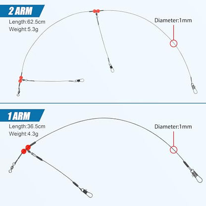Fishing Leaders Saltwater Fishing Rigs Fishing Wire Leaders with Swivels Snaps High-Strength Fishing Leader Line Rig Bottom Rig Nylon Steel Sea Surf Fishing Rigs Tackle 1Arm 2Arms - color: Black Stainless Steel, style: 1 Arm, 12pcs