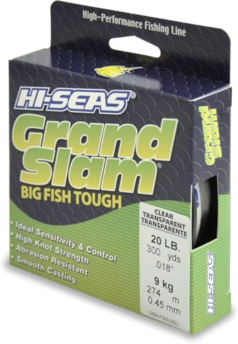 HI-SEAS Grand Slam Monofilament Fishing Line - Strong & Abrasion Resistant in Clear, Pink, Green, Smoke Blue, Fluorescent Yellow Freshwater & Saltwater - Filler Spool - style: 20 Lb Test, 0.45 Mm Dia, 300 Yd