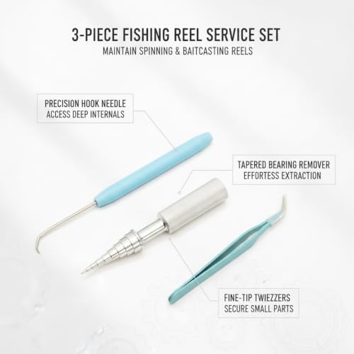 3-Piece Fishing Reel Maintenance Tool Kit - Metal Bearing Remover & Gear Service Set for Spinning and Baitcasting Reels - color: Silver