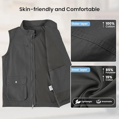 TBMPOY Men's Lightweight Vest Cotton Stylish Sleeveless Travel Casual Work Canvas Outerwear Utility Jacket Fishing Hiking - color: Deep Gray, size: Medium