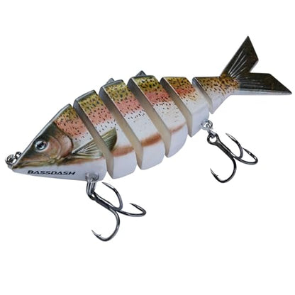 BASSDASH Bone Swimbait Multi Jointed Hard Fishing Lure for Bass Trout Bluegill Pike with Angled Cut Segments - color: Rainbow Trout