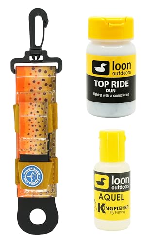 Loon Outdoors Aquel and Top Ride Dun Dry Fly Floatant with Kingfisher Combo Holder - color: Brown Trout