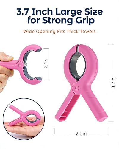 10 Pack Beach Towel Clips Heavy Duty Large Beach Essentials Chair Pool Clip | Pink Clips with Strong Grip, Silicone Protection, Rust Resistant Spring, Multi-Use for Beach, Boat, Cruise & Outdoors - color: Pink