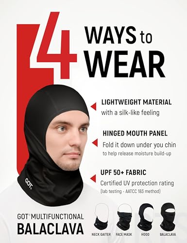 UPF 50+ Balaclava Ski Mask for Men Women - UV Face Mask Motorcycle Shiesty | Windproof, Breathable, Hinge Design, Full & Half Face Coverage, Fits Under Helmet, Snowboarding, Skiing - color: Black