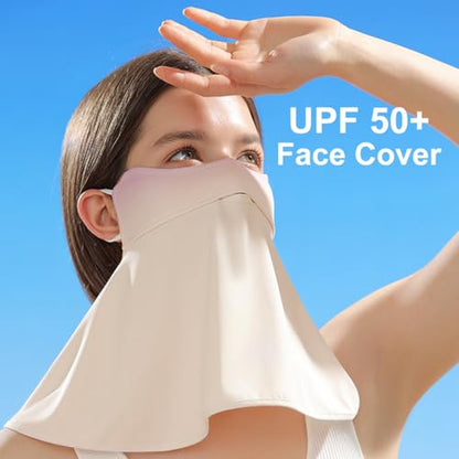 WRELS UPF 50+ Unisex Breathable Cooling Face Cover Sun UV Protection Earloop Neck Gaiter Scarf for Summer Outdoor Activities - color: Purple+skin