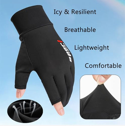 Mens-Sunblock-Gloves-UV-Protection Open-Finger Breathable Quick-Drying Ice-Silky Summer Outdoor Driving Hiking - color: Black