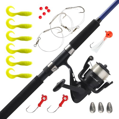 Shakespeare Catch More Fish Spinning Reel and Fishing Rod Combo with Kit - color: Striper, style: 2024 Model