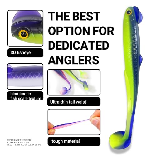 50Pcs Paddle Tail Swimbaits Soft Lures Kit with 10 Lead Jig Heads | Boxed Fishing Set for Bass, Trout, Walleye, Crappie | 2.5in Saltwater/Freshwater Ready | Durable High-Visibility Swimbaits