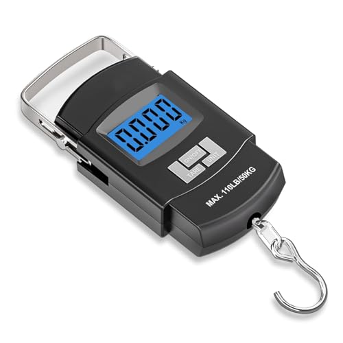 Fish Scale 110lb/50kg Digital Fishing Scale with Backlit LCD, Portable Handle, Stainless Steel Hook– Reliable Fishing Gear & Great Fishing Gifts for Men（No Battery Included）