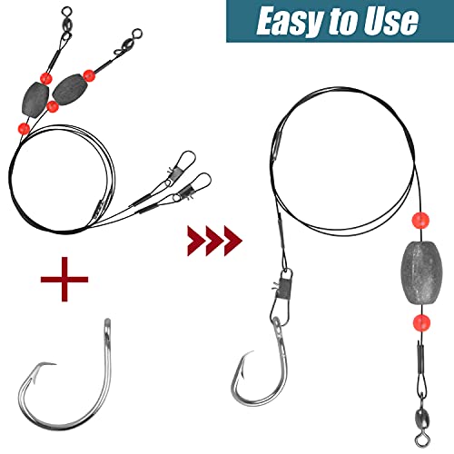 Saltwater Grouper Rigs Carolina & Bottom Surf Fishing Rigs with Egg Sinkers, Circle Hooks for Catfish Redfish Grouper Halibut Striper - size: 1oz Rig Kit