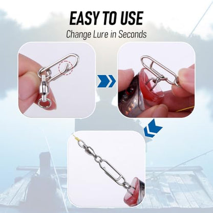 Alwonder 30-Pack Fishing Speed Clips Quick Change Snap Swivels, Ball Bearing Swivel Power Clips Fishing Snap Swivels Freshwater Saltwater Crankbait Popper Lures Quick Snaps Connectors Tackle - size: Size 2+M (55LB) 30pcs