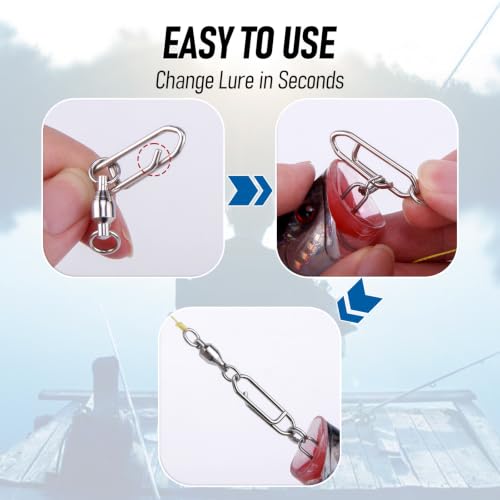 Alwonder 30-Pack Fishing Speed Clips Quick Change Snap Swivels, Ball Bearing Swivel Power Clips Fishing Snap Swivels Freshwater Saltwater Crankbait Popper Lures Quick Snaps Connectors Tackle - size: Size 0+S (33LB) 30pcs