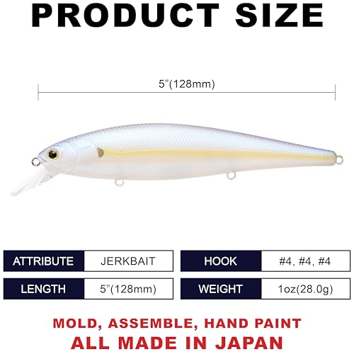 LUCKY CRAFT Pointer 128SP, Freshwater Lake Bass Fishing Lure, Jerkbait, Suspending, Fishing Gear, Fishing Accessories, Fishing Tackle - color: 250 Chartreuse Shad