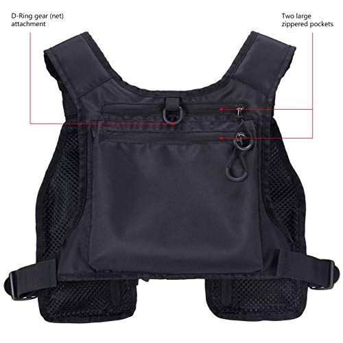 BASSDASH FV08 Ultra Lightweight Fly Fishing Vest for Men and Women Portable Chest Pack - color: Black