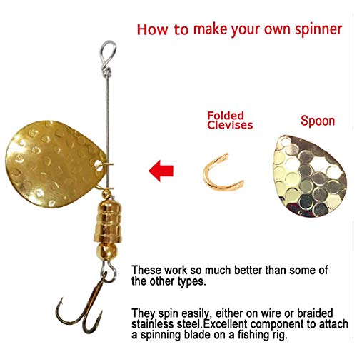 SUPERFINDINGS 300pcs Fishing Spinner Clevis Spinnerbait Clevis U-Shaped Brass Links 2 Colors Easy Spin Spinner Clevis Spinner Blade Clevis for Lure Making Fishing Spinnerbait Accessory - color: Metallic+Golden