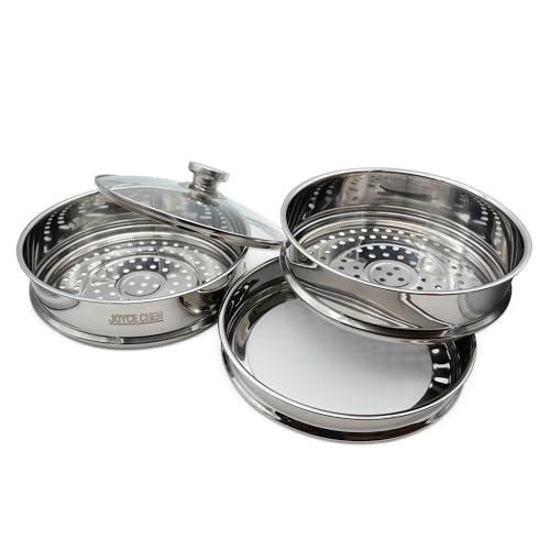 Joyce Chen 10-Inch Stainless Steel Two-Tier Steamer with Glass Lid & Wok Adapter Ring, 304 Stainless Steel, Dishwasher Safe - size: 10 inch - steel