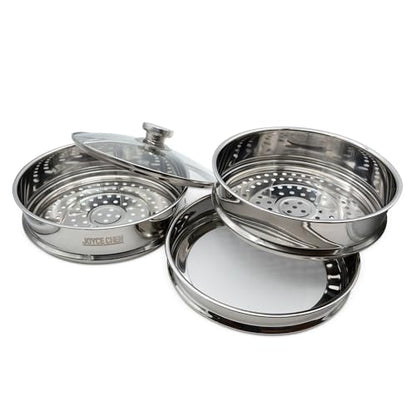 Joyce Chen 10-Inch Stainless Steel Two-Tier Steamer with Glass Lid & Wok Adapter Ring, 304 Stainless Steel, Dishwasher Safe - size: 10 inch - steel