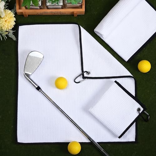 Batiyeer 30 Pcs Bulk Golf Towels for Golf Bags 16'' x 16'' Microfiber Fabric Golf Towel Waffle Pattern with Clip for Bags Men Mini Tournament Fitness Yoga Camping(White) - color: White