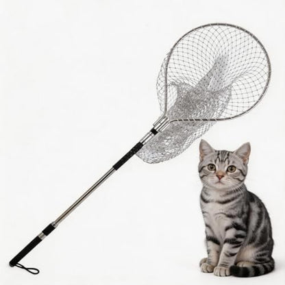 TyQuirlyn Telescopic Fishing Landing Net, 20" Round Frame 24" Deep Double-Strand Nylon Mesh, 63"-100" Dual Lock Stainless Steel Pole, 60LB Load for Big Fish & Animal Rescue