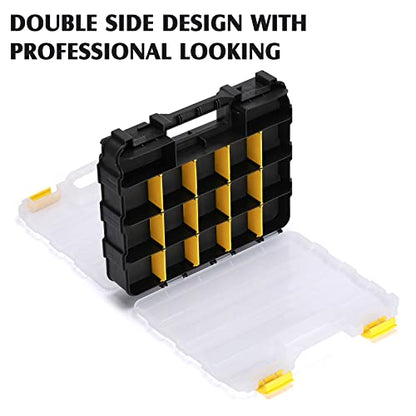 MIXPOWER 34-Compartment Double Sided Organizer with Impact Resistant Polymer and Customizable Removable Plastic Dividers, storage and carry, Black/Yellow - size: 12.5-inch-Yellow