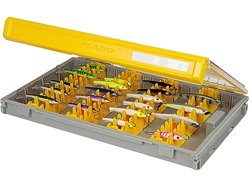 Plano Edge 3700 Vertical Jig & Spybait Box Tackle Storage, Gray and Yellow, Holds Up to 52 Vertical Baits, Rust-Resistant and Waterproof Bait Organizer Box - style: 3700 Standard V Jig Spy