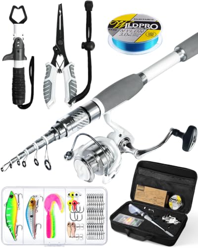 Ghosthorn Fishing Rod and Reel Combo Carbon Fiber Telescopic Fishing Pole Carrier Bag Portable Kit Saltwater Freshwater - size: 2.4m 8ft, style: Fishing Kit With Plier&lip Gripper