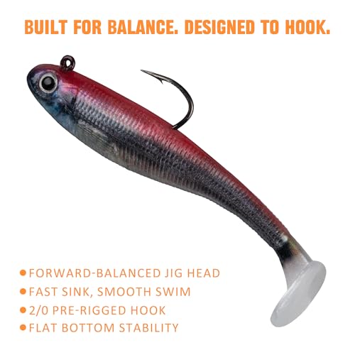 Paddle Tail Swimbait Fishing Lures for Bass Fishing | 5/6/15 Pcs Soft Plastic Lures With Paddle Tail, Pre-Rigged Jig Hook Options for Walleye, Pike & Trout Fishing - color: 6Pcs Pre-Rigged Paddle Tails