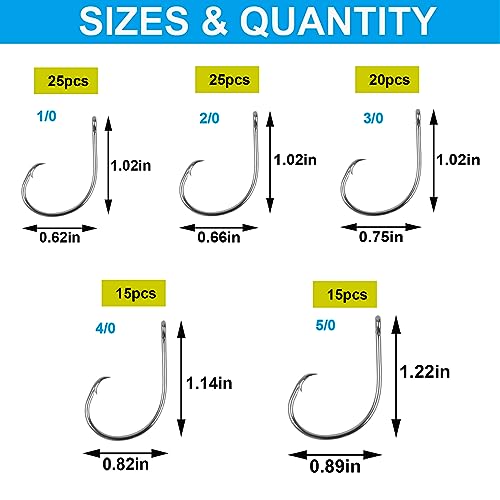 Circle Hooks Saltwater Fishing Hooks in-line Circle Hooks Set Straight Eye High Carbon Steel Octopus Hook for Saltwater Freshwater