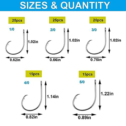 Circle Hooks Saltwater Fishing Hooks in-line Circle Hooks Set Straight Eye High Carbon Steel Octopus Hook for Saltwater Freshwater
