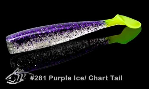 Lunker City Fishing Shaker 3.25" Swimbait Soft Plastic Bass Walleye Lure Saltwater Swimming Tail Action Pike Swim Bait, 7 Per Bag, Made in The USA - color: 281 Purple Ice/ Chart Tail