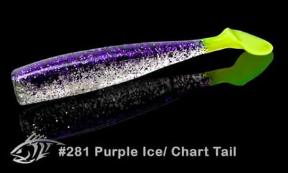 Lunker City Fishing Shaker 3.25" Swimbait Soft Plastic Bass Walleye Lure Saltwater Swimming Tail Action Pike Swim Bait, 7 Per Bag, Made in The USA - color: 281 Purple Ice/ Chart Tail
