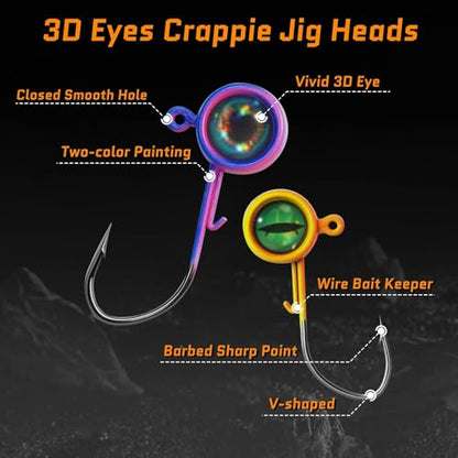FishTrip Crappie Jig Heads, 25/40packs Fishing Jig Heads Hooks with 3D Eyes Swimbait Jig Head for Crappie Bass Fishing 1/32oz, 1/16oz, 1/8oz, 3/16oz, 1/4oz - size: 1/4oz_40pcs