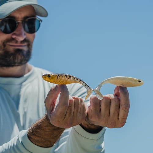 Nomad Design Live Ops Dozer 3” Minnow Unrigged Swimbait Soft Bait Lure, Slow-Speed High Vibration with Reactor-UV & Glow, Pink Floss (5 Pack), for Speckled Trout & Redfish