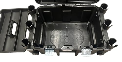 Kayak Fishing Crate - 6 Integrated Rod Pole Holders, Tackle Box Accessory Storage Area and Tray with Lockable Lid - No Assembly Required!
