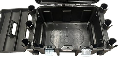 Kayak Fishing Crate - 6 Integrated Rod Pole Holders, Tackle Box Accessory Storage Area and Tray with Lockable Lid - No Assembly Required!
