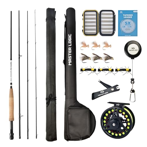 Fly Fishing Rod and Reel Combo Starter Kit, Graphite Fly Rod with Cork Handle, Die Cast Aluminum Reel, Fly Box Case & Fishing Flies and Carrying Case and Accessories - style: 3/4wt - 10' - 4 Pc