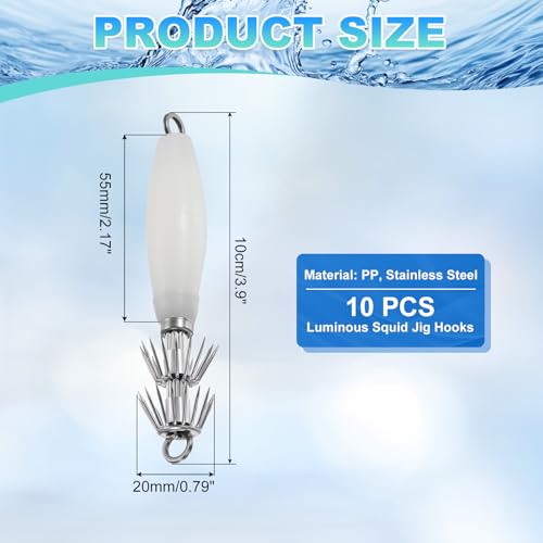Luminous Squid Jig Hooks, Squid Jigs Saltwater Glow in Dark Dual-Layer Hooks - Fit for Cuttlefish Sleeve Night Fishing - color: Luminous White